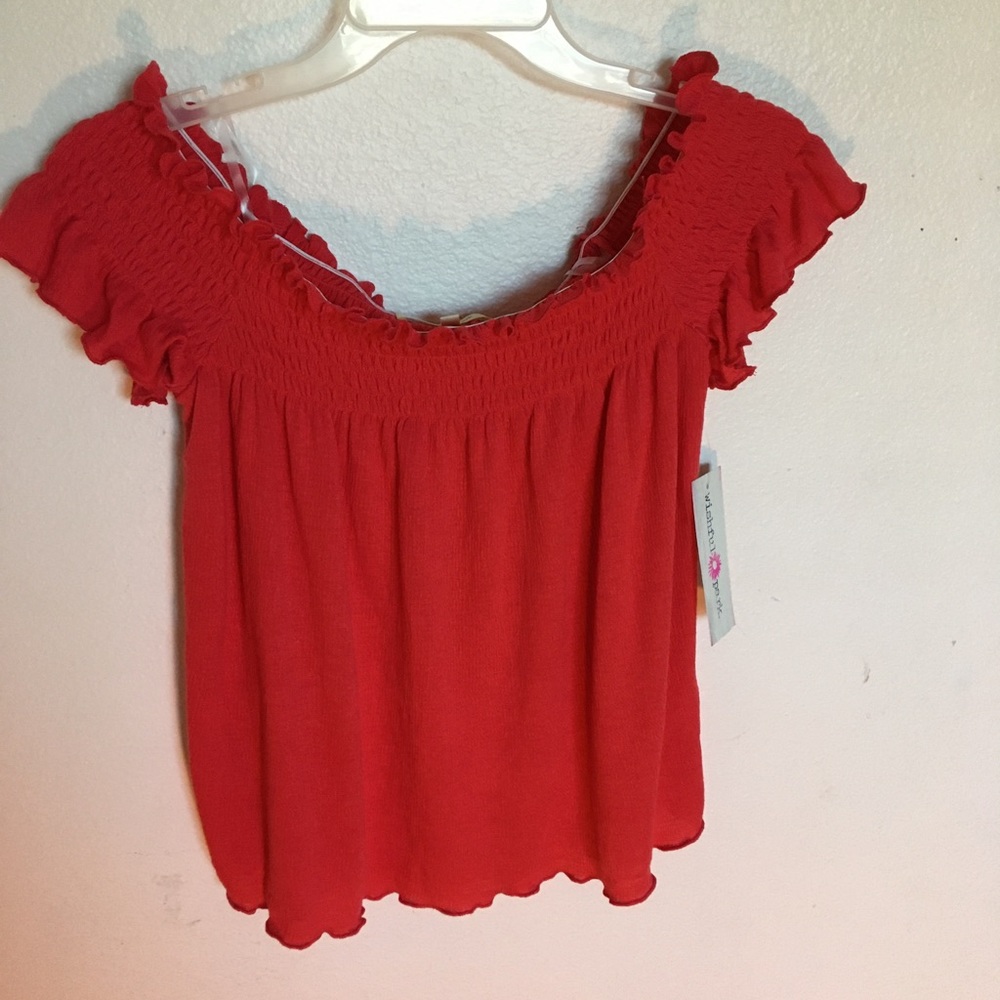 Red flare off the shoulder shirt